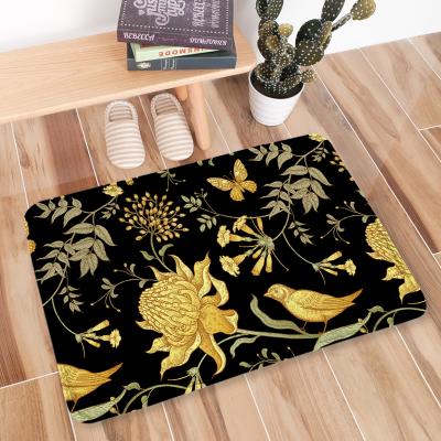 China Sustainable Butterfly Dark Velvet Non Slip Front And Rubber Backed Bath Mats For Bathroom for sale