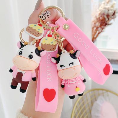 China Hot Selling Anime Figure Design Souvenir 3D Lucky Cute Cow Rubber PVC Laveros Key Chain Decoration Gifts for sale