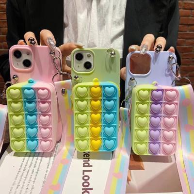 China Wholesale Fashion Cute Custom Cute Shockproof Soft Silicone Anti-fall OEM Logo 3D Logo Women Cell Phone Cases and Bags with Strap 13 pro for sale