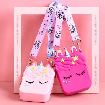 China Fashion Top Sale Factory Wholesale Price Silicone Unicorn Coin Purse With Zipper Strap Mini Coin Purse Stock Cartoon for sale