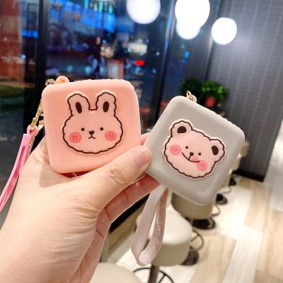 China 100% Mini Square Cute Cartoon Coin Purses Lovely Silicone PVC Hand Rope Cute Girls Rubber Eco-Friendly Wallet Wholesale With Key Chain for sale