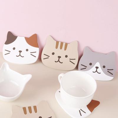 China Wholesale 2D/3D Viable Custom Price Round Shape PVC Silicone Rubber Soft Cup Vouchers Soft Coaster For Drinks Cartoon Cat Coaster In Mats &Pads for sale