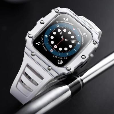 China Luxury metal case cover silicone straps carbon fiber modification kit case for apple watch series 4/5/6/7/SE RM002 for sale