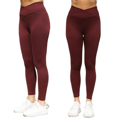 China Breathable Top selling Outdoor New Yoga seamless  Women's Thread V cut waist legging seamless cross waist rib legging  Breathable for sale