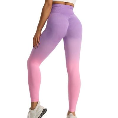 China Breathable High Waist Fitness Pants Hip Lifting Sports Tights, Honey Peach Hip Gradient Yoga Pants Gradual Change Color Seamless Legging for sale