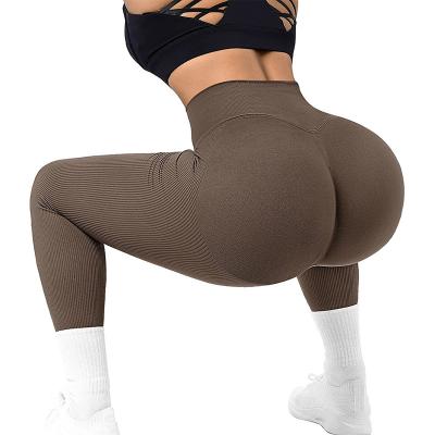 China Breathable OEM custom logo 4 sizes S-XL Seamless Ribbed Sports butt lifting Legging high waist booty push up legging for sale