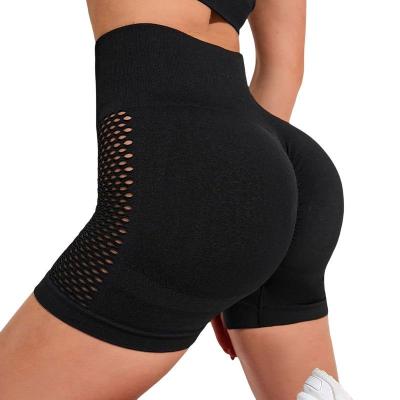 China Breathable Cheap sexy 5 Sizes plus size Elastic Women's High Waist, Hip Lift, Hollow out Yoga Shorts Summer Tight Fitness seamless Shorts for sale