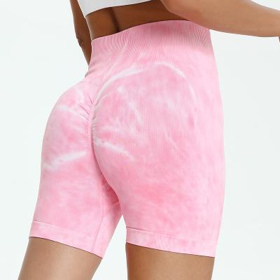 China Breathable Custom Logo tie dye Splash Dyed Seamless Yoga Shorts Women's Outdoor High Waist Hip Lift Tight Yoga Shorts Sports Fitness Shorts for sale