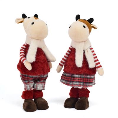 China 15 Inch Cute Standing Christmas Natal Indoor Decor Cow Couple Polyester Animated Stuffed Animals Plush With Scarf for sale