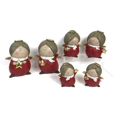 China Wholesale Handmade Navidad Open Poly Resin Angel Christmas Ornament Christmas Angel Dolls Figurine Set Resin Red for sale