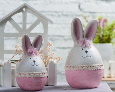 China Ceramic Decorations Happy Rabbit Household Factory Easter Craft Decoration Cartoon Theme Party Animal Statues for sale