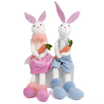 China 14 Inch Factory Country Rabbit Personalized Plush Polyester Shelf Resting Colorful Easter Stuffed Rabbit With Carrot Decor for sale