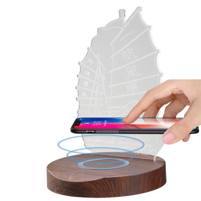 China Art LED Light Lamp Qi Wireless Charger 3D Wireless Charger Pad 10W Qi Wireless Charger With Night Light for sale