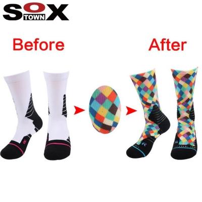 China SOXTOWN Low MOQ 3D Digital Sporty Custom Sublimation Printing White Unisex Socks for sale