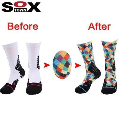 China SOXTOWN Low MOQ 3D Digital Sporty Custom White Sublimation Printing Unisex Socks for sale