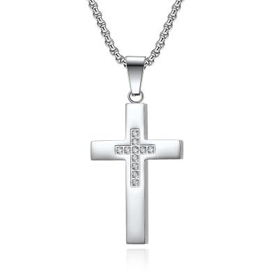 China FASHIONABLE Stainless Steel with Diamond Cross Necklace Titanium Steel with Zircon Plating Simple Cross Pendant for sale