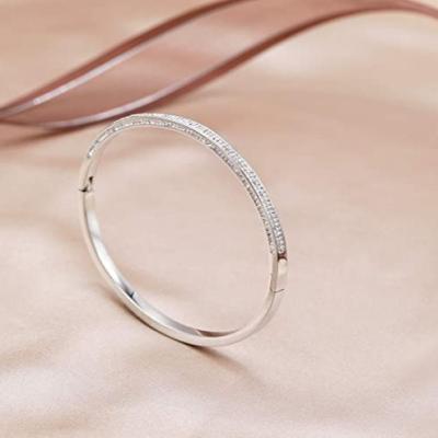 China Fashion Trendy Bangle Super Quality Stainless Steel Titanium Women Pave Cubic Zircon Bangles Jewelry for sale