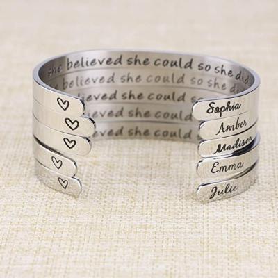 China Fashionable new listing style name incantation cuff bracelet wholesale women engraved jewelry bracelets new for sale