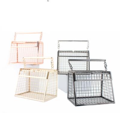 China 100% Eco-friendly Women Evening Clutches Hollow Out Metal Gold Trapezoidal Cages Grab Totes Wedding Party Purse Handbag for sale