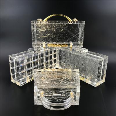 China 100% Eco-friendly Dongguan Customized Ice Cracked Pattern Transparent Clear Acrylic Handbag for sale