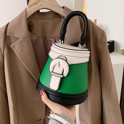 China 100% Eco-friendly PU Leather Small New Women's Bucket Fashion Handbags Eco-friendly Shoulder Messenger Color Matching Handbags for sale