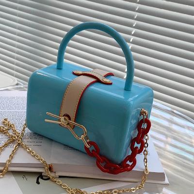 China 100% Eco-Friendly New Square Chains Bag Eco-Friendly Acrylic Candy Box Cool Handbags Ladies Toss Shoulder Messenger Bags for sale