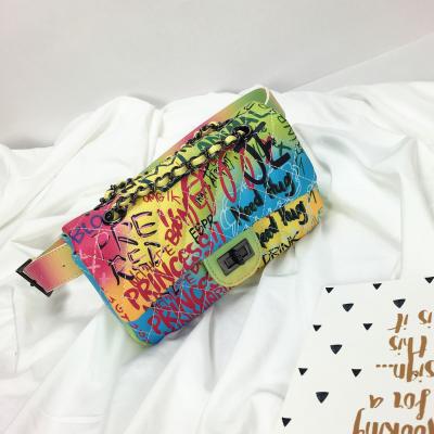 China Wholesales Anti-theft Women PU Leather Fanny Pack Waist Bag Colorful Graffiti Jelly Bags for sale