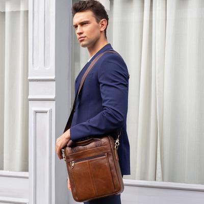 China 100% Eco-friendly Retro Men's Shoulder Bag Leather Bag Fashion Waterproof Male Solid Business Laptop Bags for sale