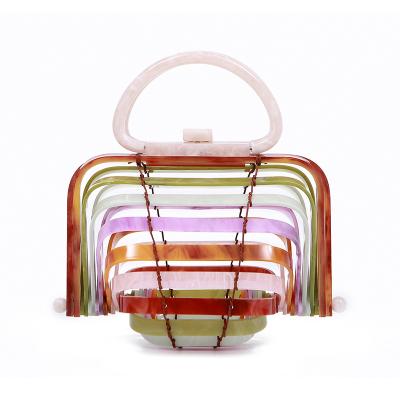 China 100% Eco-friendly Acrylic Holiday Bag Holiday Basket Hollow Handbag Folding Clutch Evening Shell Bag for sale