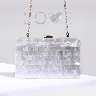 China 100% Eco-friendly Wholesale Acrylic White Striped Hard Case Wedding 2021 Box Evening Party Bags for sale