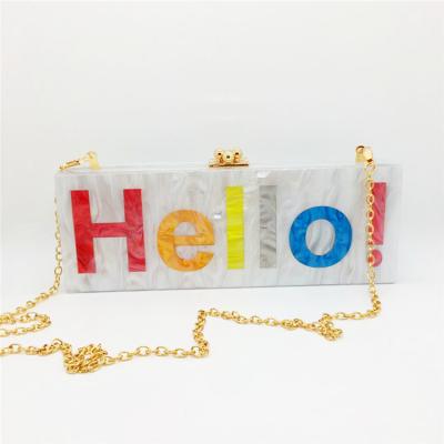 China 100% Eco-Friendly White Beaded Acrylic Evening Bags Vintage Women Messenger Bags Coloful Hello Name Patchwork Party Clutches for sale