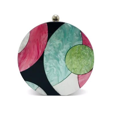 China 100% Eco-friendly Hot Sales Marble Pattern Geometric Circular Patchwork Shapes Colorful Acrylic Evening Bags Clutch Purse for sale