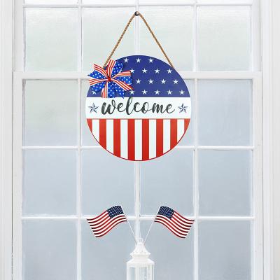 China 4th of July Front Door Porch Wall Window Home Decor Patriotic Decor Independence Day Sign Door Plate Welcome Decorations for sale