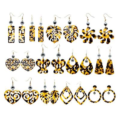 China New Arrival Hawaii Shape Palm Leaf Earring Fashion Acetate Acrylic Cellulose Tortoiseshell Earrings for sale