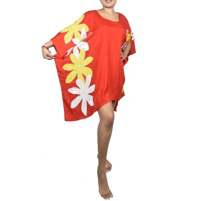 China New Fashion Design Women Poncho Dress Beach Cover Up Plumeria Breathable Flower Printed Open Shoulder Women Beach Casual Dresses for sale