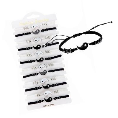 China New Arrival Cute Ying Yang Couple Best Friend Bracelet White And Black Knit Loading Handmade Bracelets For Lovers for sale