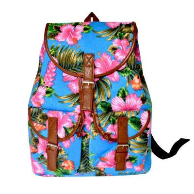 China Wholesale Anti-theft Tortoise Hibicus Flower Printed Canvas Bag Fancy Girls School Floral Backpack for sale