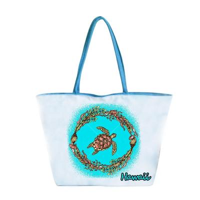 China New Arrivals Customized View Print Travel Bag Turtle Rope Tropical Handbags Recyclable Tote Bag Large Capacity Canvas Beach Bags for sale