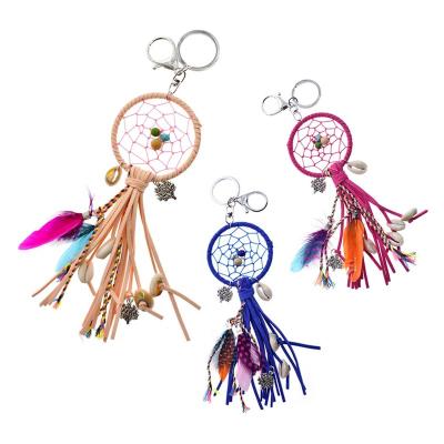 China Fashionable Handmade Dream Catcher Metal Key Ring Color Cowrie Shell Color Shell Decoration Bag New Key Chain for sale