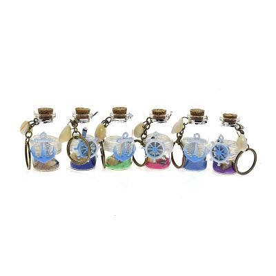 China New Design Gift Shell Sand Message Key Ring Wishing Lucky Glass Bottles Souvenir The Key Chain for sale