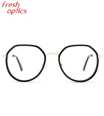 China Optical Frame Pink Polygon Acetate Ready Made Glasses For Women Fashionable Metal Eyewear for sale