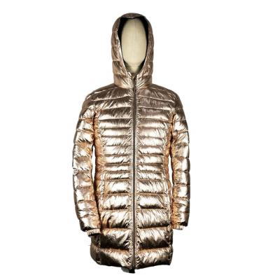 China WINTER POLYAMIDE FABRIC COTTON PADDED LONG COAT HOODIES QUICK DRY LIGHTWEIGHT OUTDOOR JACKET GOLD ANORAK for sale