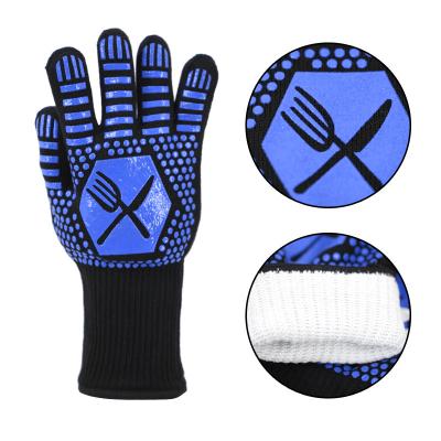 China Custom Logo Food Grade Anti-Heat Silicone Heat Resistant Grill Kitchen Cooking BBQ Heat Resistant Gloves for sale