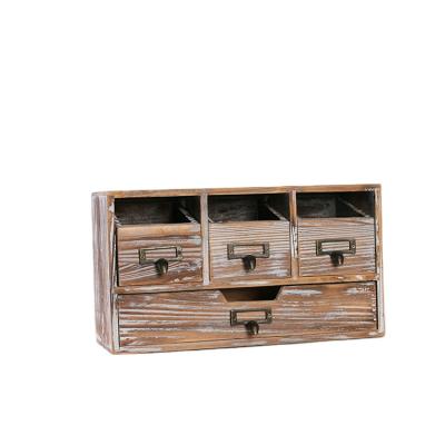 China Best Selling Eco-Friendly Rustic Country Style Brown Cabinet Stepped Desk Organizer Wood Paper Tabletop Storage Rack for sale