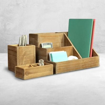 China Eco - Friendly Rustic Industrial Home Decor 3 Piece Wooden Desk Organizer for sale