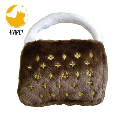 China Viable High Quality Unique Cheaper Plush Dog Toys High Fashion Purses Handbags Squeaky Dog Chewing Toys for sale