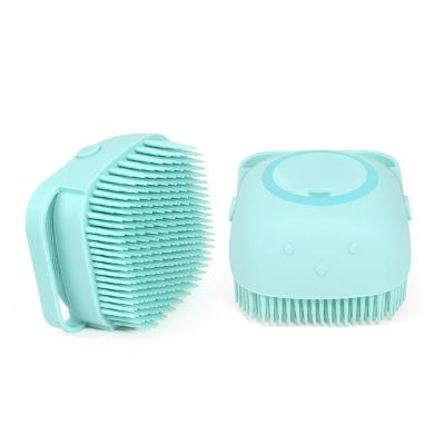 China Viable Pet Brush Bath Massager Brush Shampoo Dispenser for Pet Grooming Deshedding Soft Silicone Bristle for sale