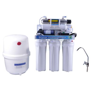 China Manual-Flow 6 Stage Under-sink Reverse Osmosis Drinking Water Filtration RO System UV Water Purifier for sale