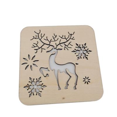 China Europe Promotional Gift Christmas Wooden Square Slices Carved Wooden Chips Decorations for sale