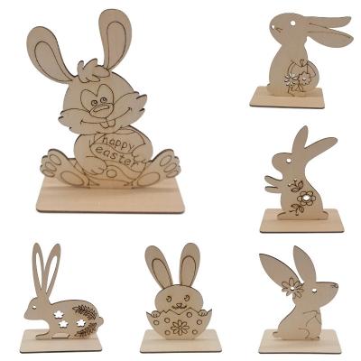 China Holiday decoration & Hot Selling Gift Easter Bunny Cutout Wood Hanging Ornaments Party Table Decorations For Easter Gifts for sale